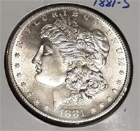 1881 S morgan silver dollar BU-MS Pl lustre! coin