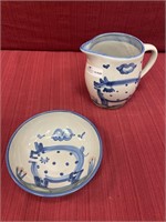 M.A.Hadley milk pitcher and bowl pig pattern.