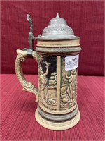 Stoneware beer Stein with pewter lid 9” Four