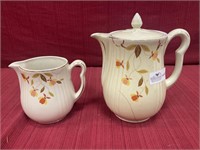 2 Halls ware Jewel tea pattern tea pot and cream