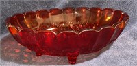 VTG Red Glass Fruit Bowl grape pattern 12x9"