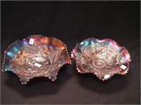 Two pieces of vintage amethyst carnival glass: