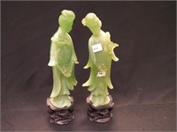 Pair of jade colored composite 11" geisha figures