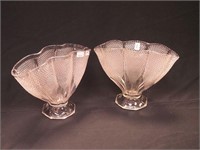 Pair of early American pressed glass 8" high fan
