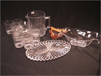 13 pieces of Heisey crystal including 7" water