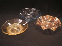 Three vintage glass serving dishes: 10 1/2"