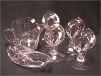 Six pieces of vintage crystal: four are