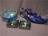 Four pieces of vintage glass: 18" long blue
