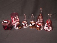Eight pieces of cranberry Mary Gregory style