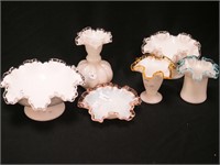 Six pieces of Fenton milk glass, all with