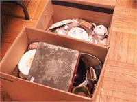 Two boxes of vintage pottery, glass and more