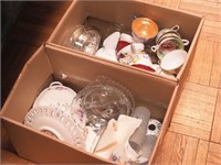 Two boxes of mostly vintage glass and china