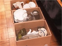 Three boxes of vintage glass and china