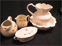 Three pieces of Jewel Tea: 6" pitcher,
