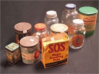 Nine vintage coffee containers, both tin and