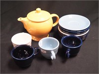 13 pieces of Fiestaware: teapot, cups and