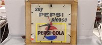 Lighted Pepsi Clock, Glass And Metal 15 3/4" x 15