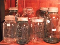 Seven vintage canning jars: Ball, Kerr and Atlas