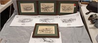 4 Framed Ned Smith Fish Prints 9 3/4" x 7 3/4".