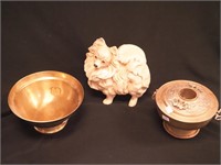 Brass incense burner with Asian motif, 5 1/2"