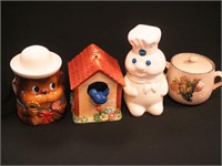 Four cookie jars: Pillsbury Doughboy, 12" high;