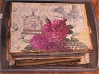 Decorative box of vintage linens, mostly