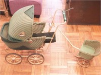 Vintage wicker doll stroller and pull
