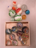 Container of vintage marbles including