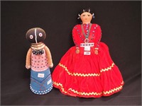 Two dolls: 14" Alice Mokia doll in red and an