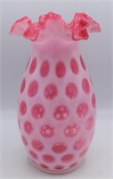 Cranberry Opalescent Coin Dot Vase