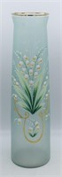 Enamel Painted Lily of Valley Satin Glass Vase