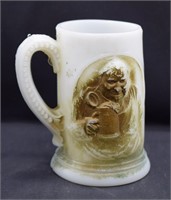 Milk Glass Gold Painted Monk Mug - 4" tall