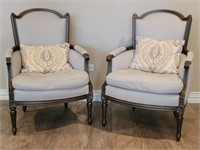 (2) Light Blue French Louis XVI Wingback Armchairs
