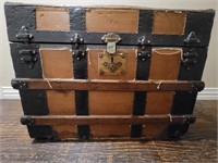 Antique Humpback Iron & Wood Steamer Chest