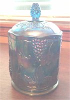 Blue Indiana Carnival "Harvest" canister. Approx