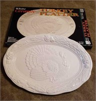 White ceramic turkey platter. New in box.