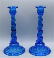 Celeste Blue Twist/Swirl Candle Sticks