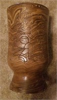 Heavy vase with aztec design 10"