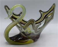 Art Glass Swan Bowl - 11x10x7.5"