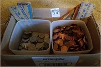 Box of coins and rollers