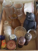 Wood salt & pepper shakers, water pitchers,
