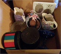 Lot of ceramic pitchers, candy dishes, and other