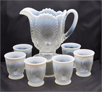 Opalescent Beaded Sea Shell Pitcher & Tumblers