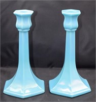 Northwood Jade Blue Candle Sticks - 8.5" tall