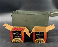 Metal ammo canister w/ MISC shotgun rounds, & a bo