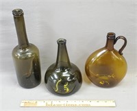 3 Antique Bottles incl Mallet