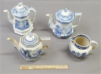 Blue Transferware Staffordshire Teapots