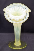 Yellow Vaseline Opalescent Vase - 6.5" tall