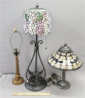 3 Table Lamps incl Leaded Glass Shades