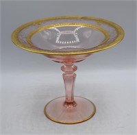 Pink Elegant Glass Compote w/ Gold Trim
